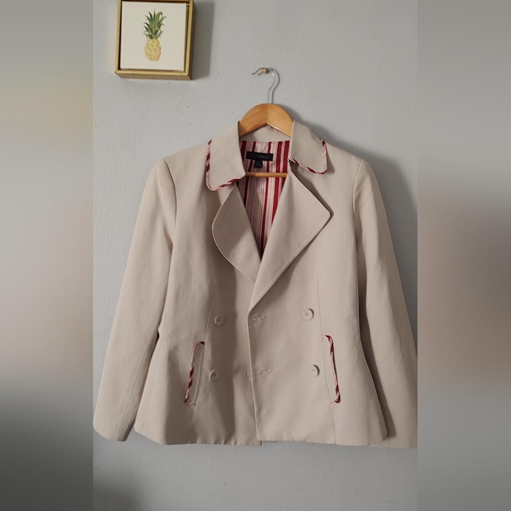 Blazer Jacket Women Contex Color Beige Buttons Front Size 12 Casual